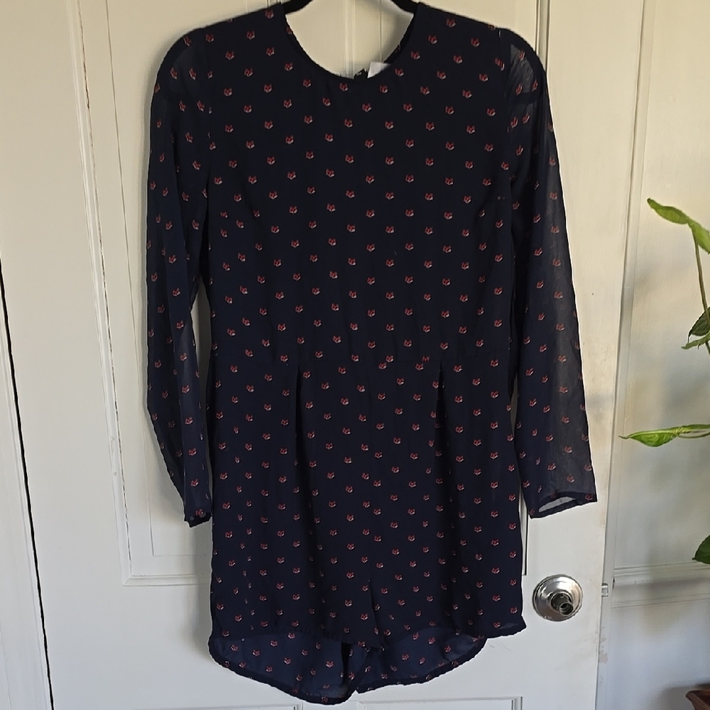 Divided Navy Long-Sleeve Floral Shift Romper